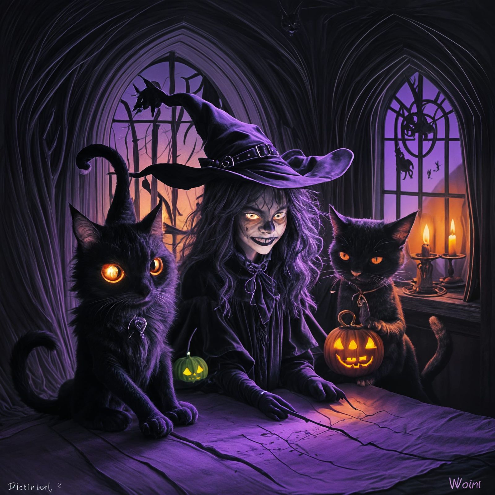 Witch Cats Cackling at Halloween Party