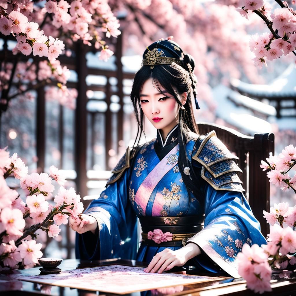 Ancient Chinese General Planning Tactics Among Roses