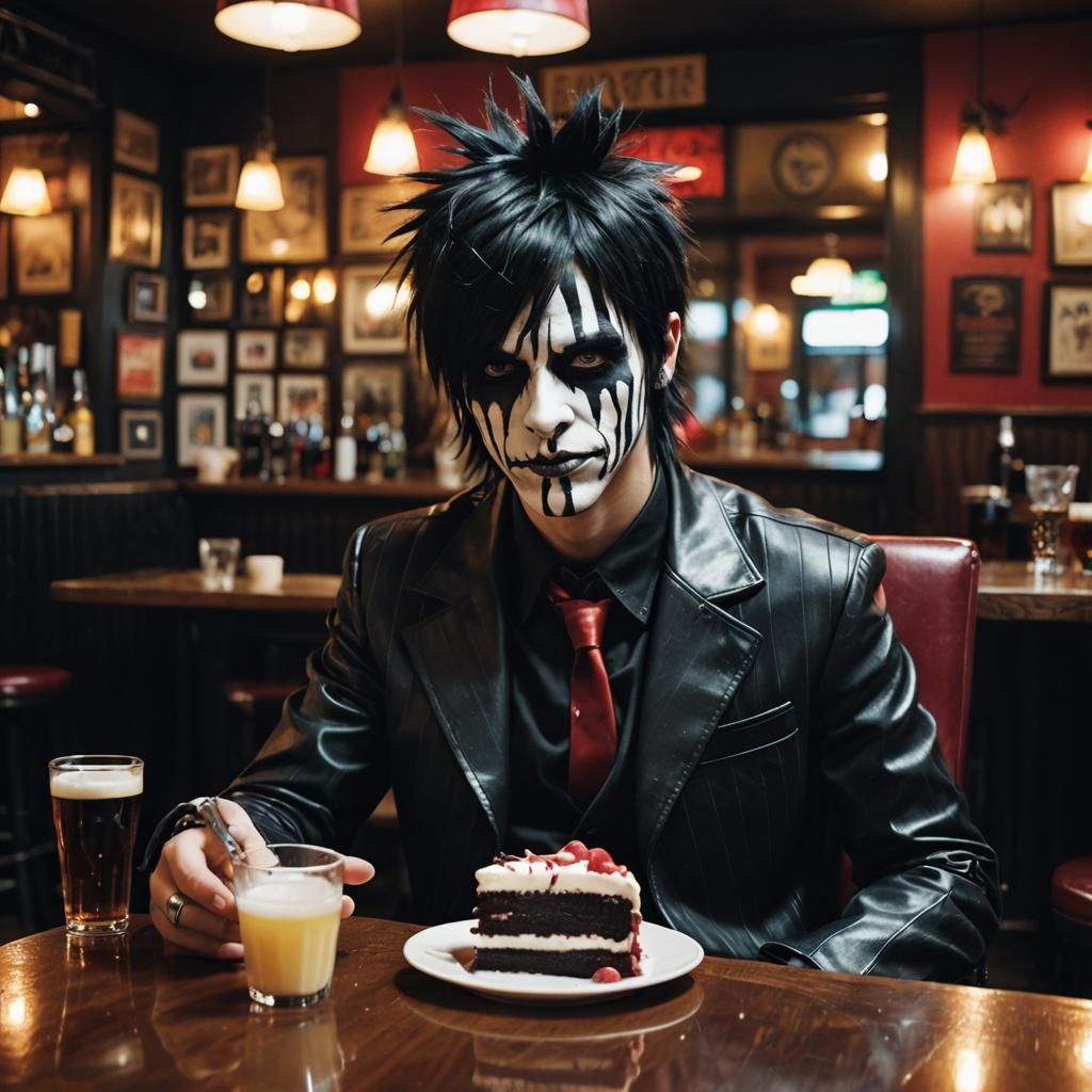 Emo Man in Pub Eating Cake