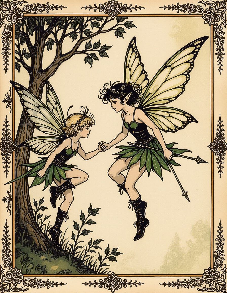 Punk Fairies in Arthur Rackham Style