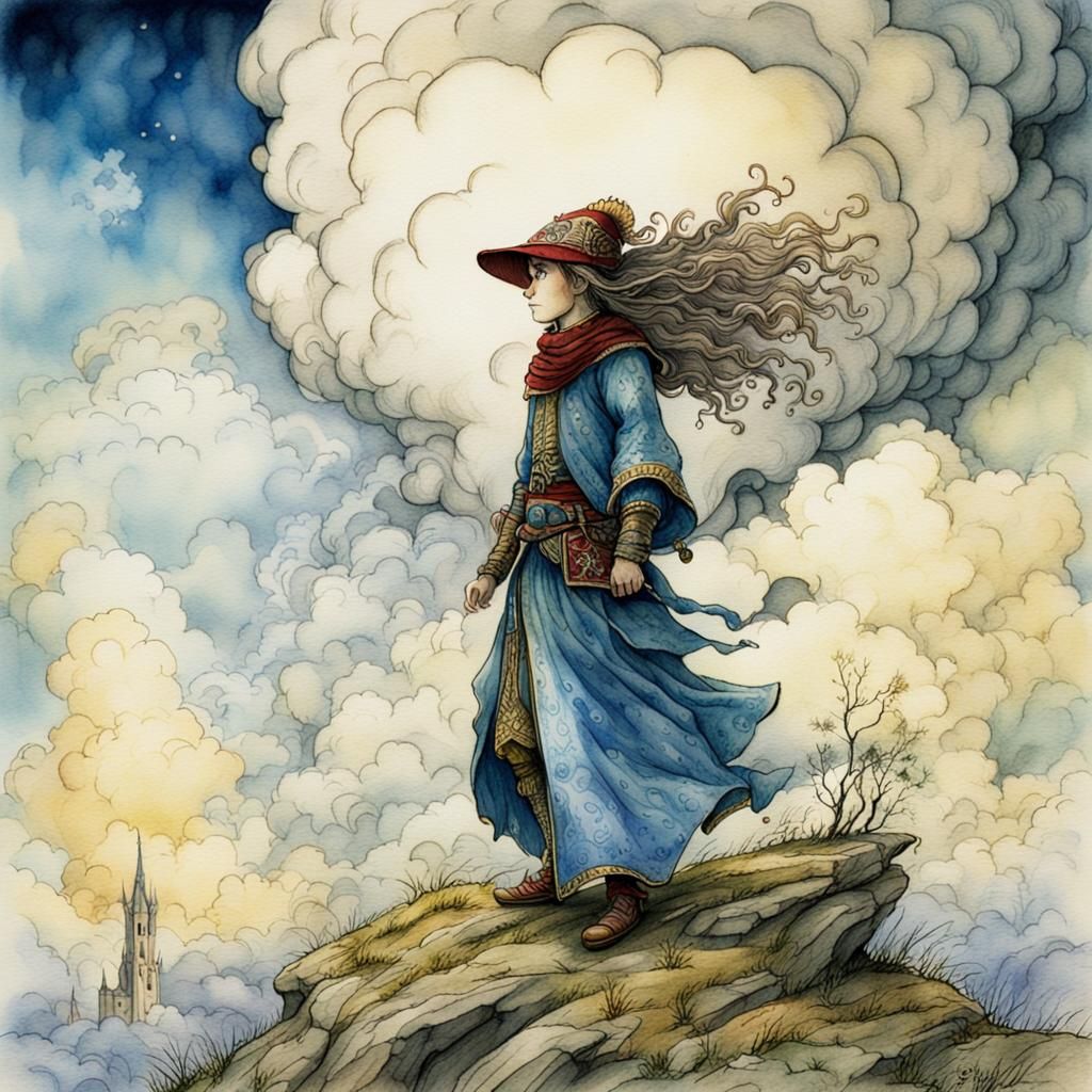 Colorful Princess Wizard in Watercolor Style