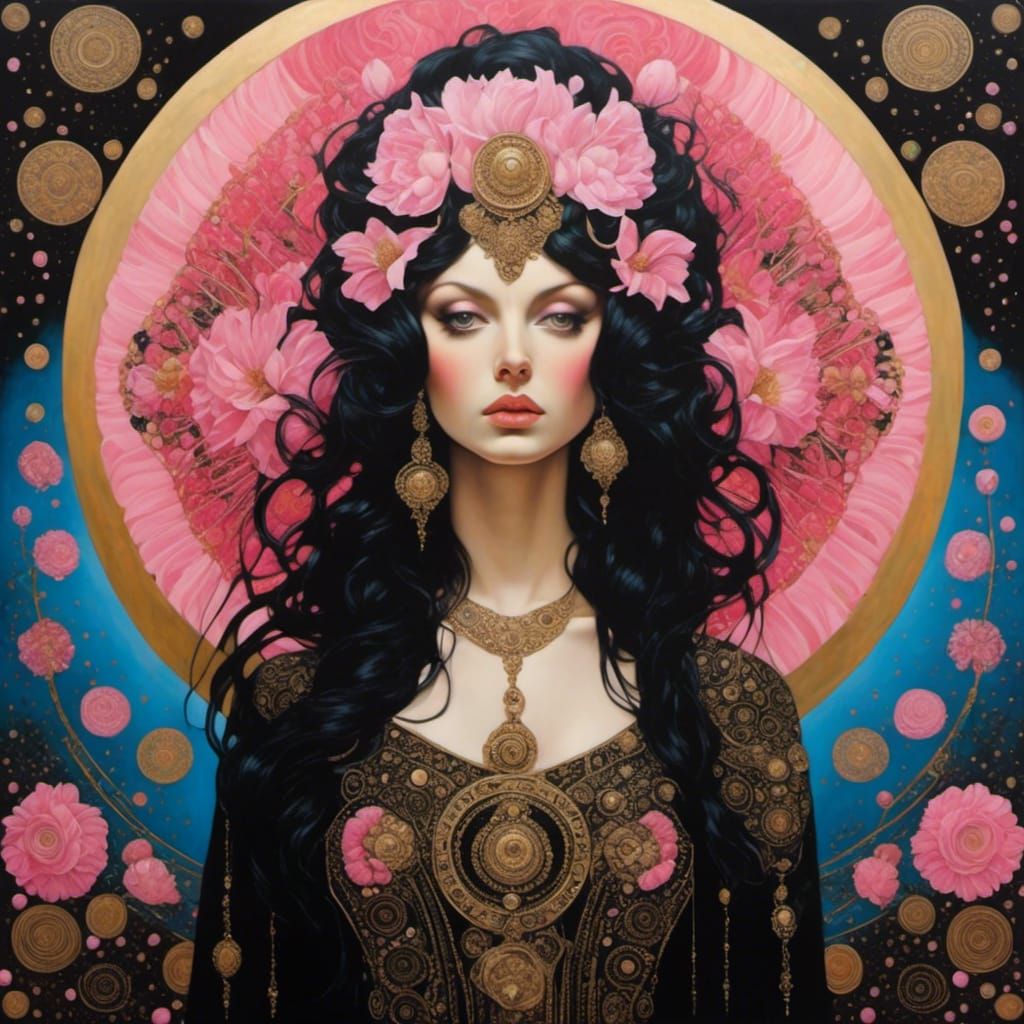 Pink and Black Mandala in Mixed Artistic Styles