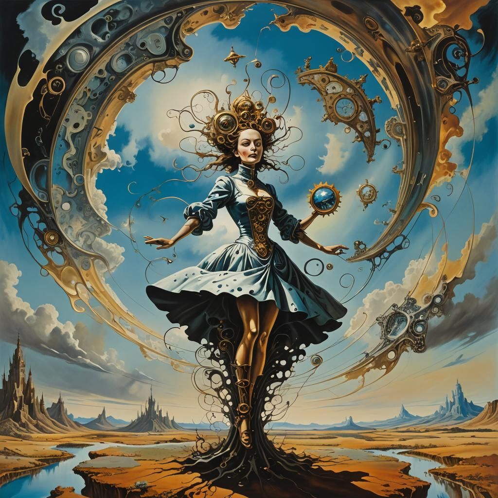 Surreal Landscape with Gothic Fairy in Vortex