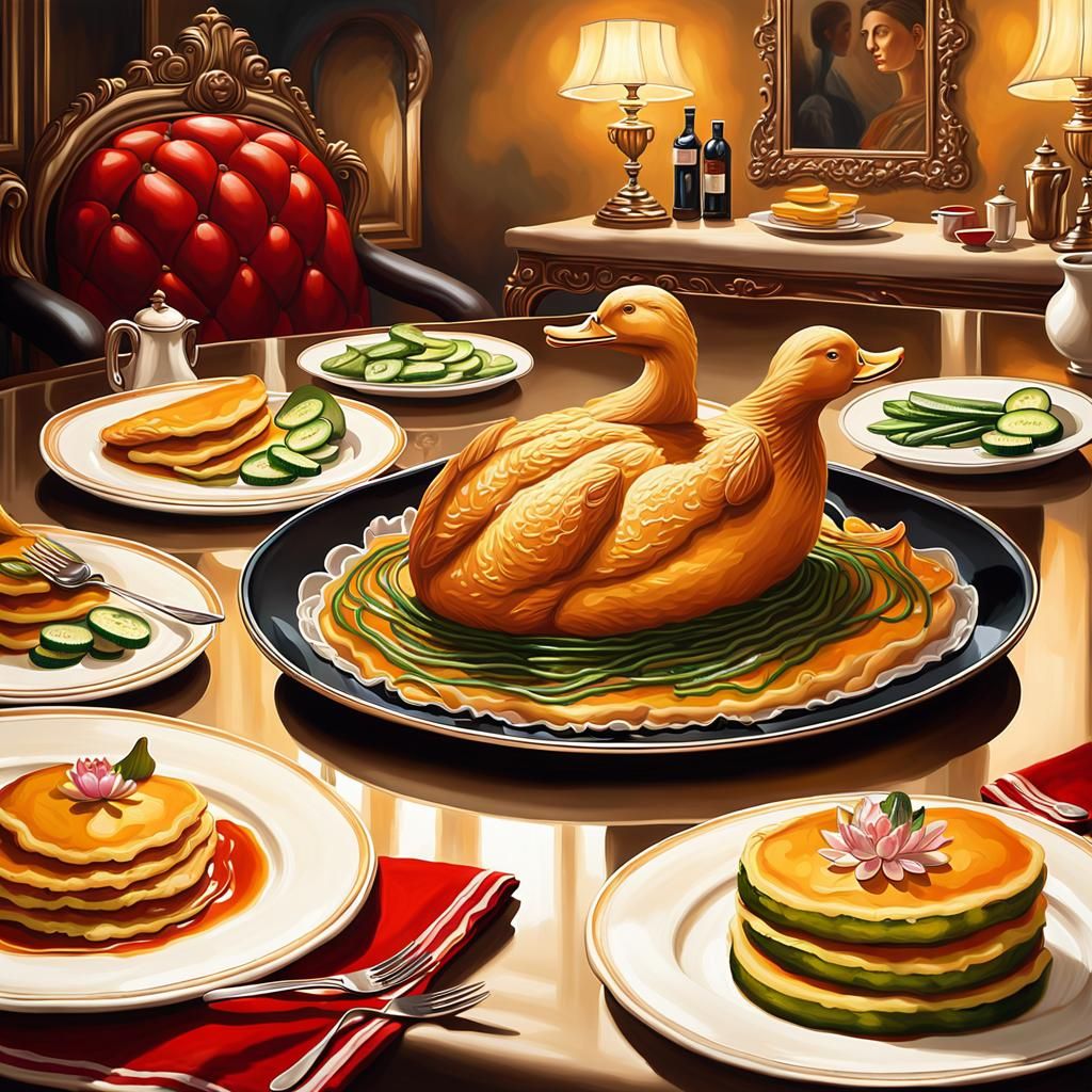 Roasted Duck Still Life as Oil Painting