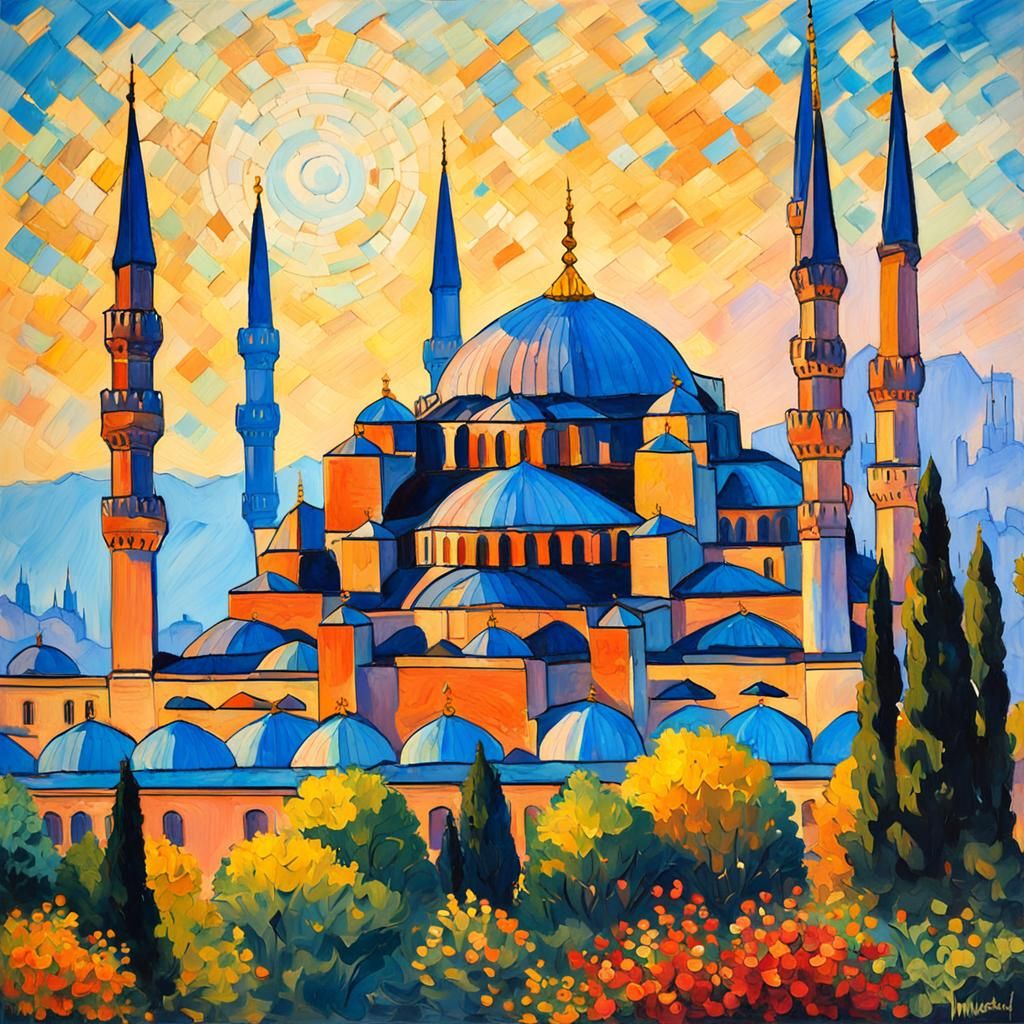Blue Mosque, Istanbul: Impressionist Gouache Masterpiece