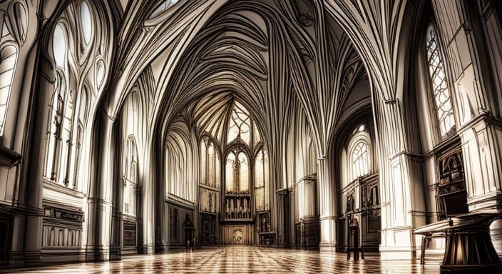 Gothic Cathedral in Venice with Abstract Fractal Elements