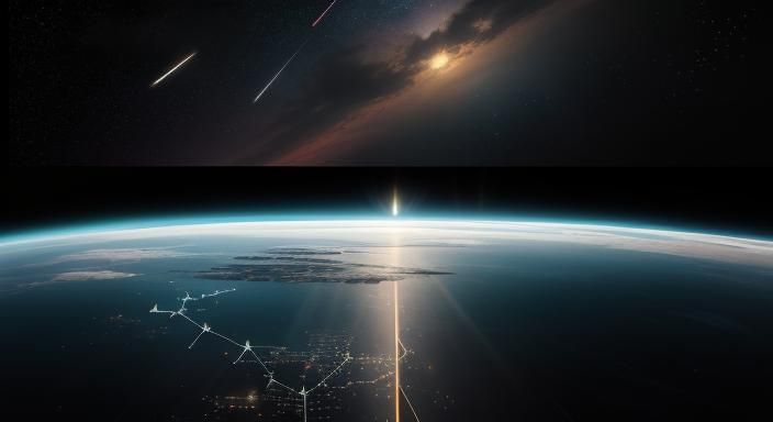 Alien Planet with Distant Spaceship in Hyperdetailed Art