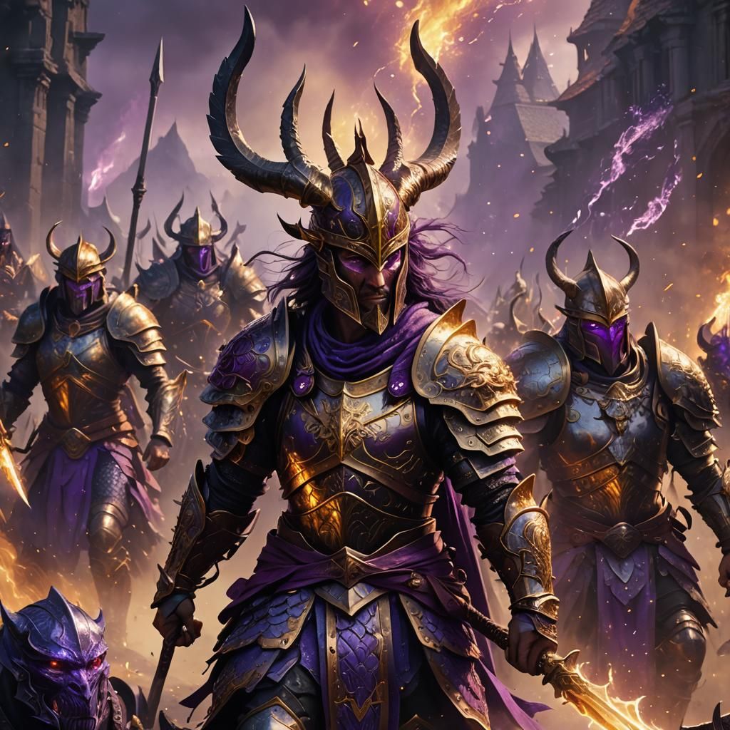 Epic Dark Fantasy Warrior Leads Army