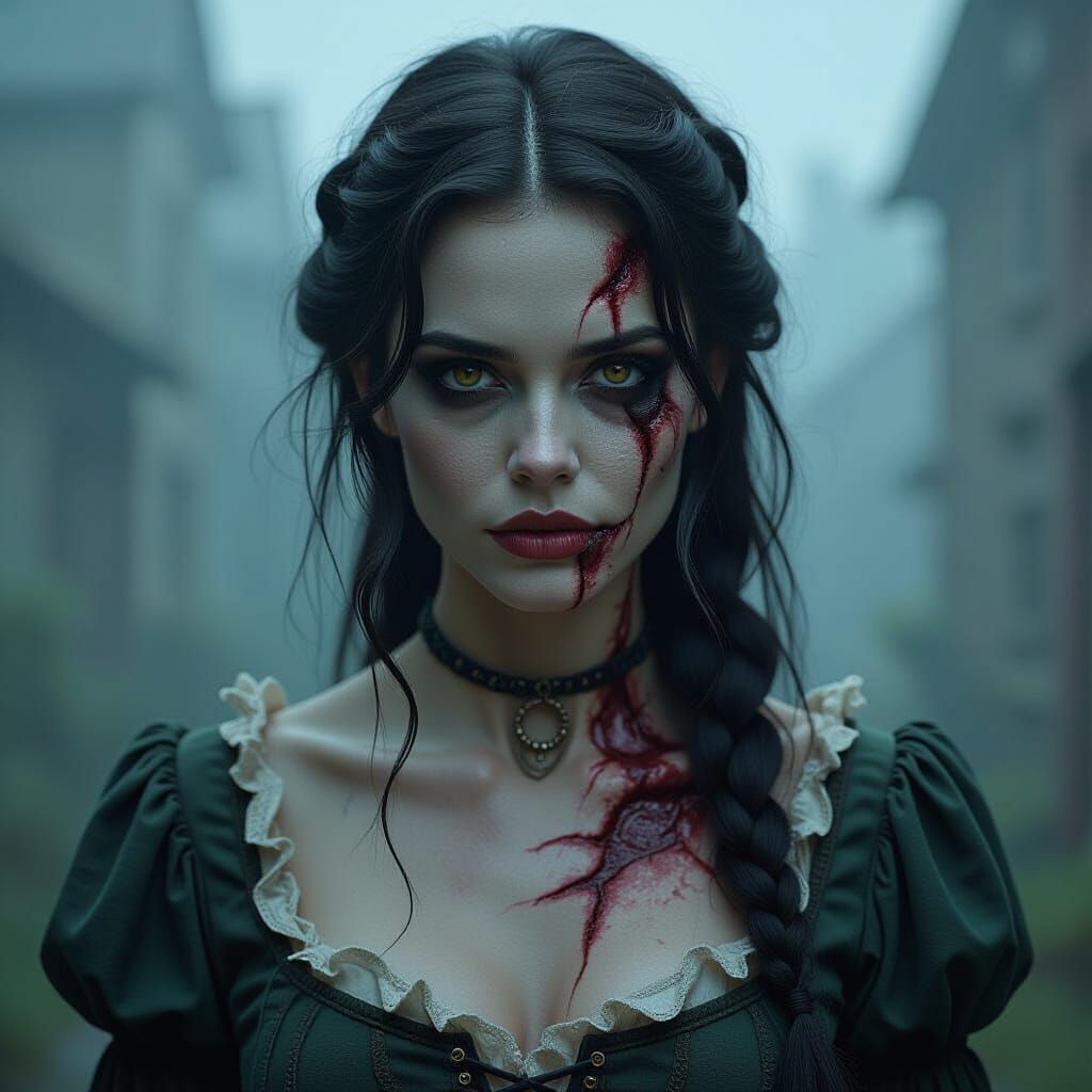 Elegant Frankenstein Monster in a Misty Landscape