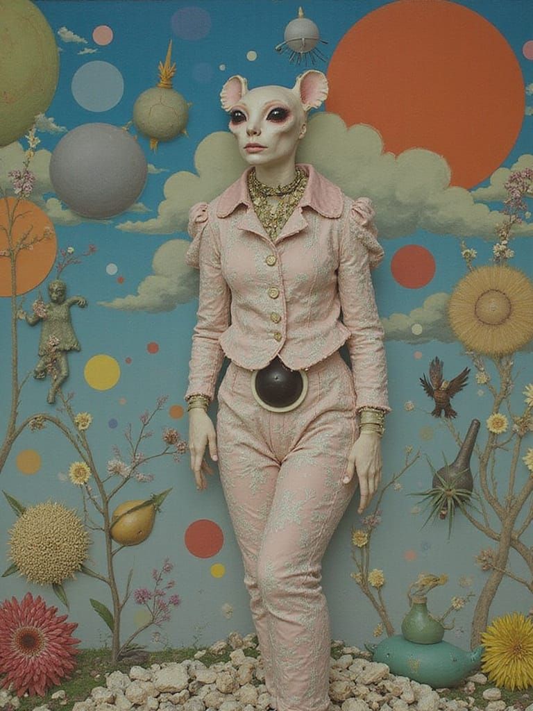 Dreamlike Lady in Pastel Attire: Hyperrealistic Surrealism