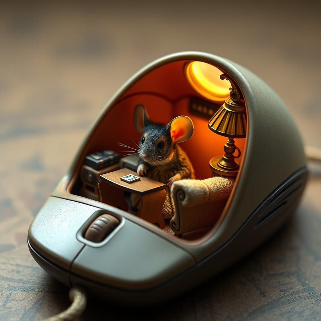 Whimsical Mouse World in a Retro Computer Mouse