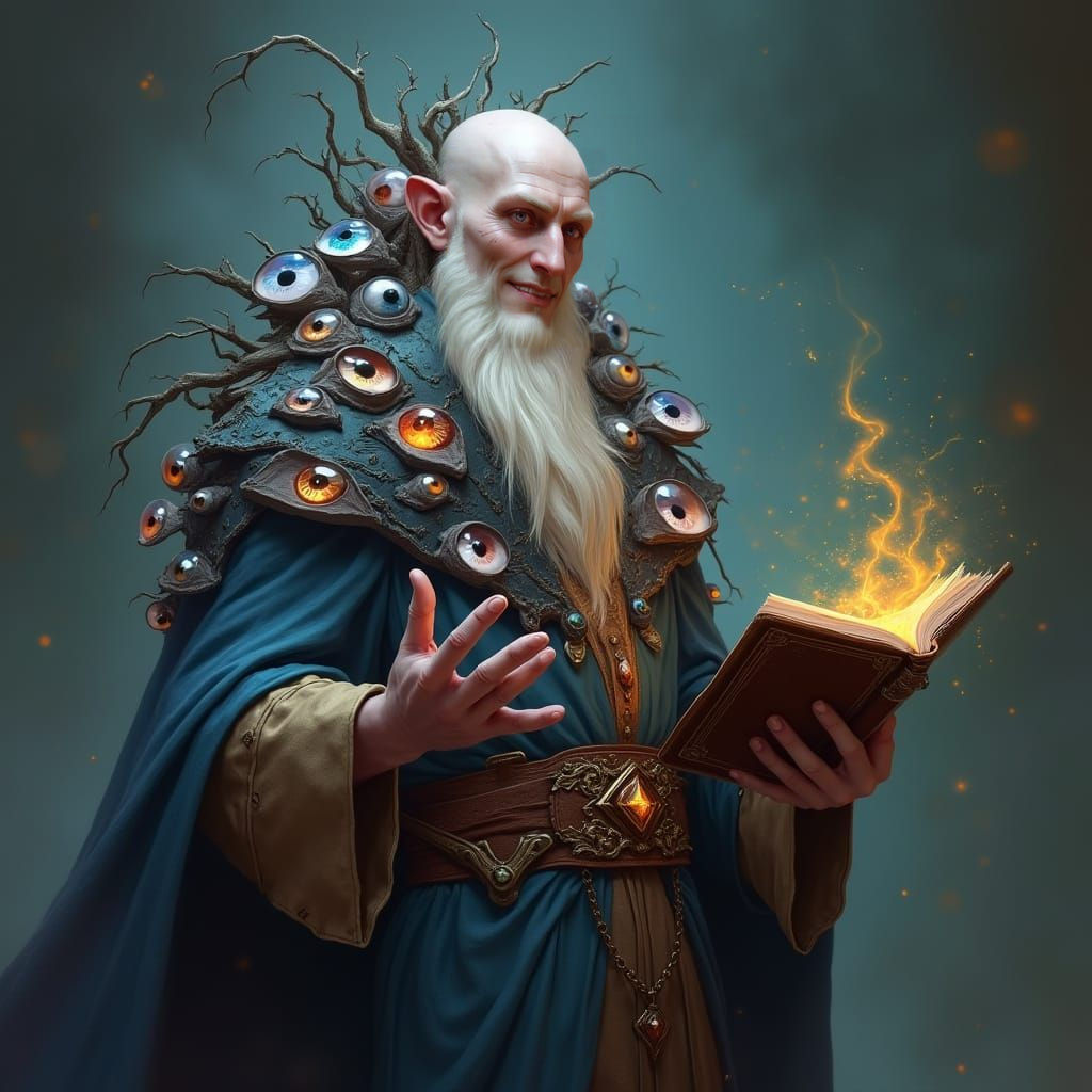 Multi-Eyed Mage Weaving Spells in Detailed Matte Painting