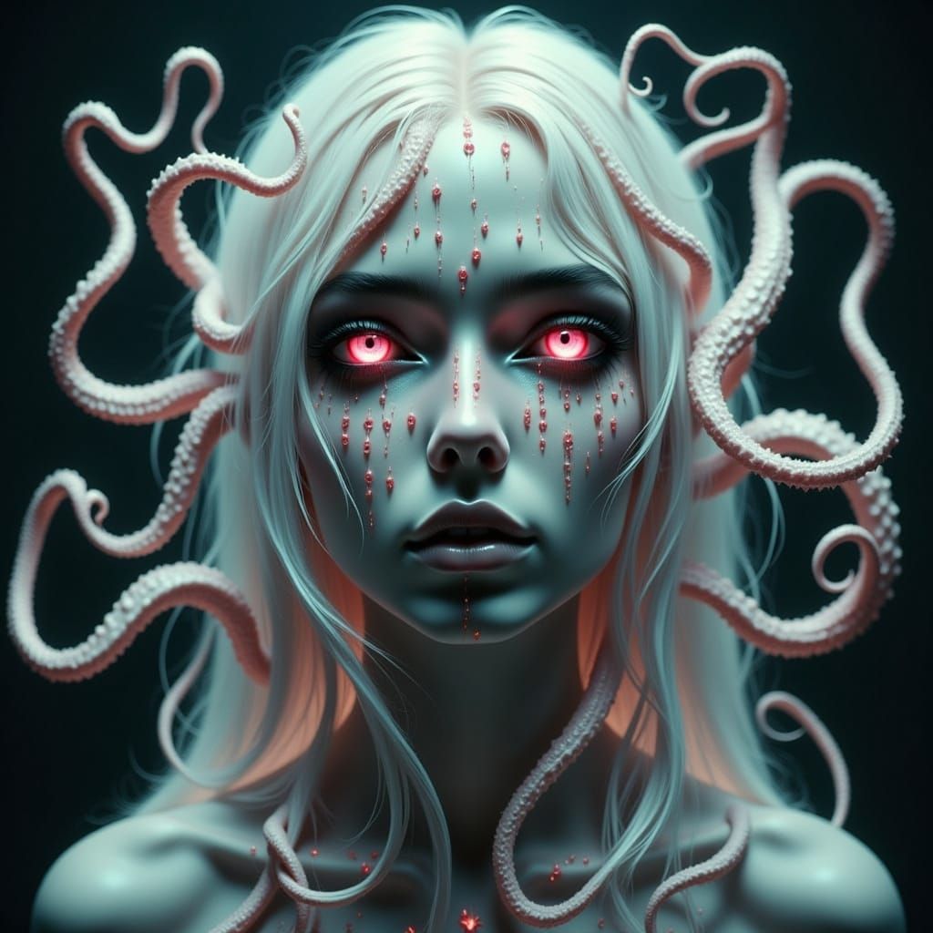 Albino Elf with Tentacle Hair and Pink Eyes