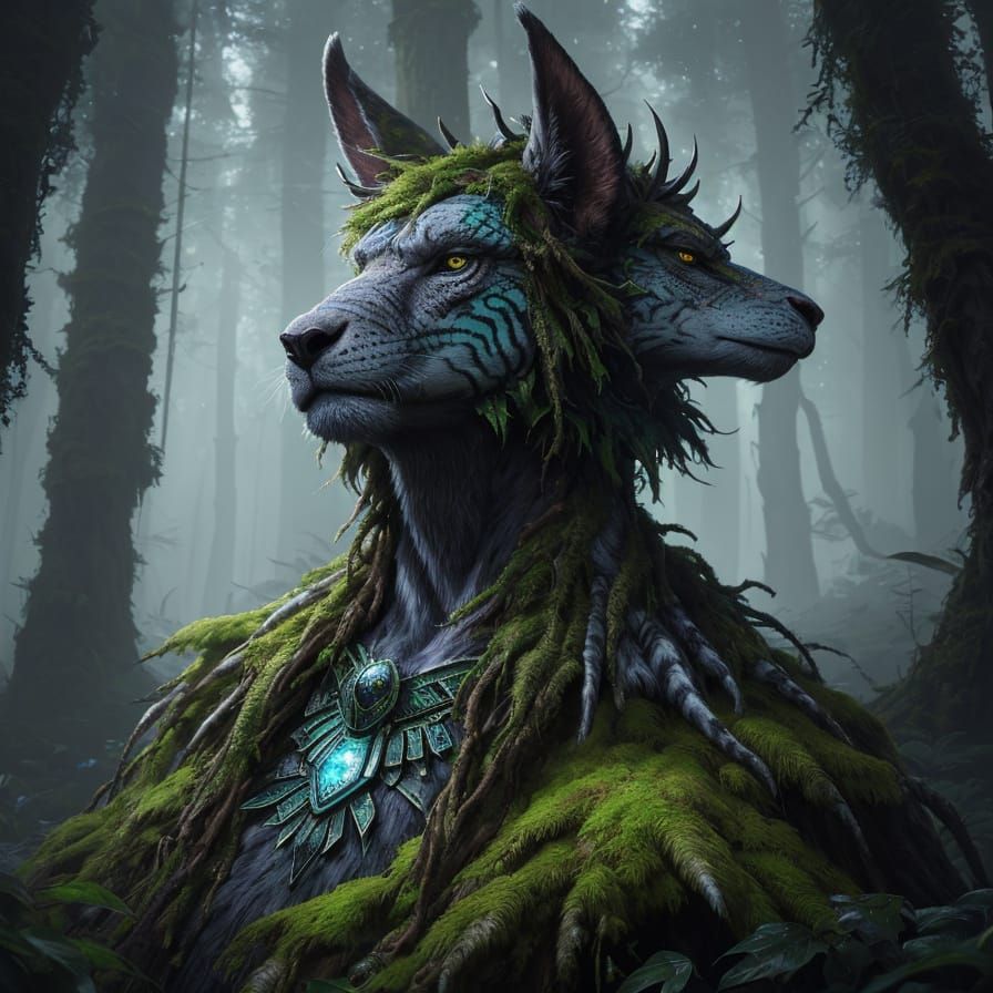 Striped Mammal Creature in Fantasy Forest Concept Art