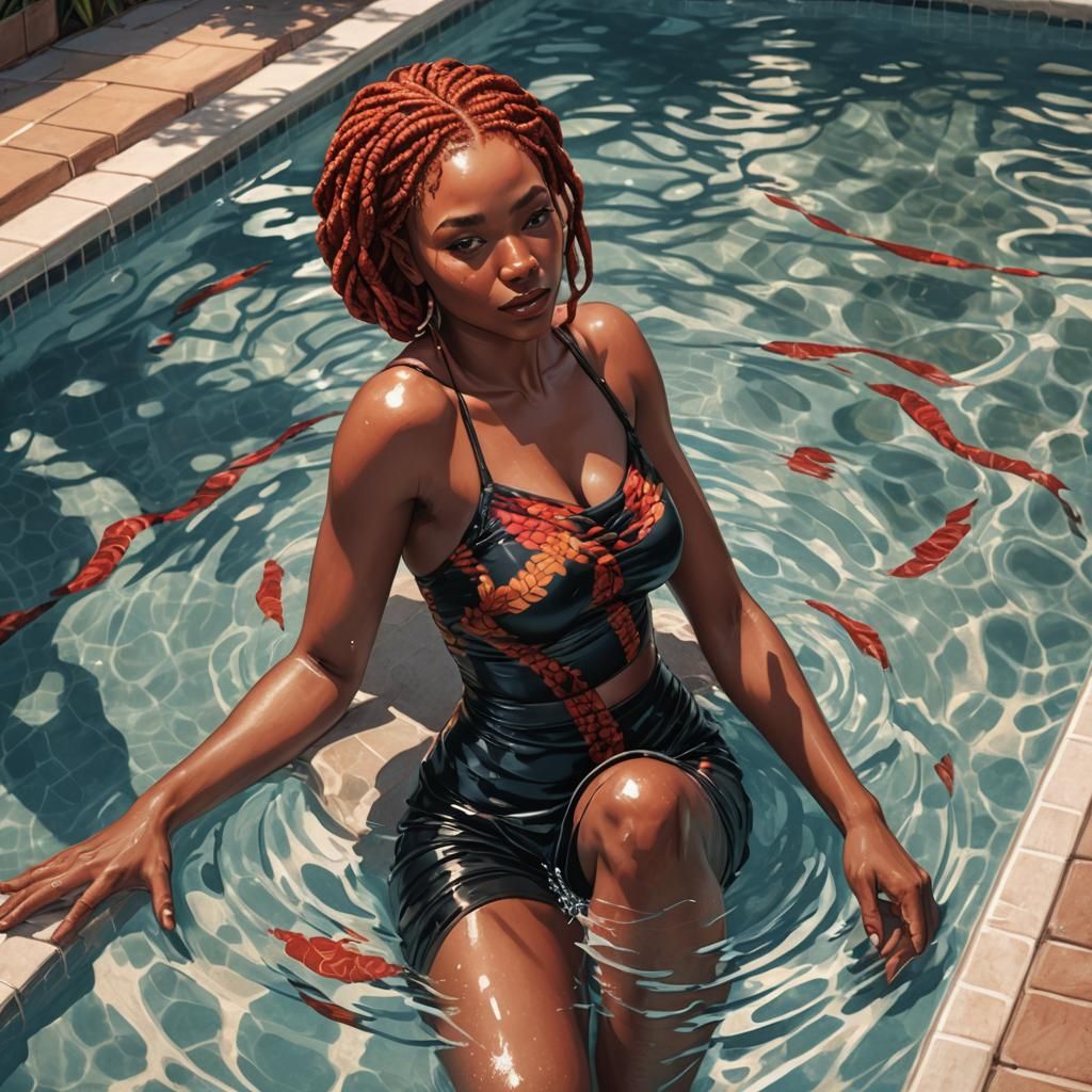 Woman Relaxing Poolside in Comic Book Art Style