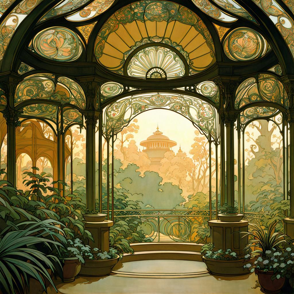 Garden Pavilion in Alphonse Mucha Style