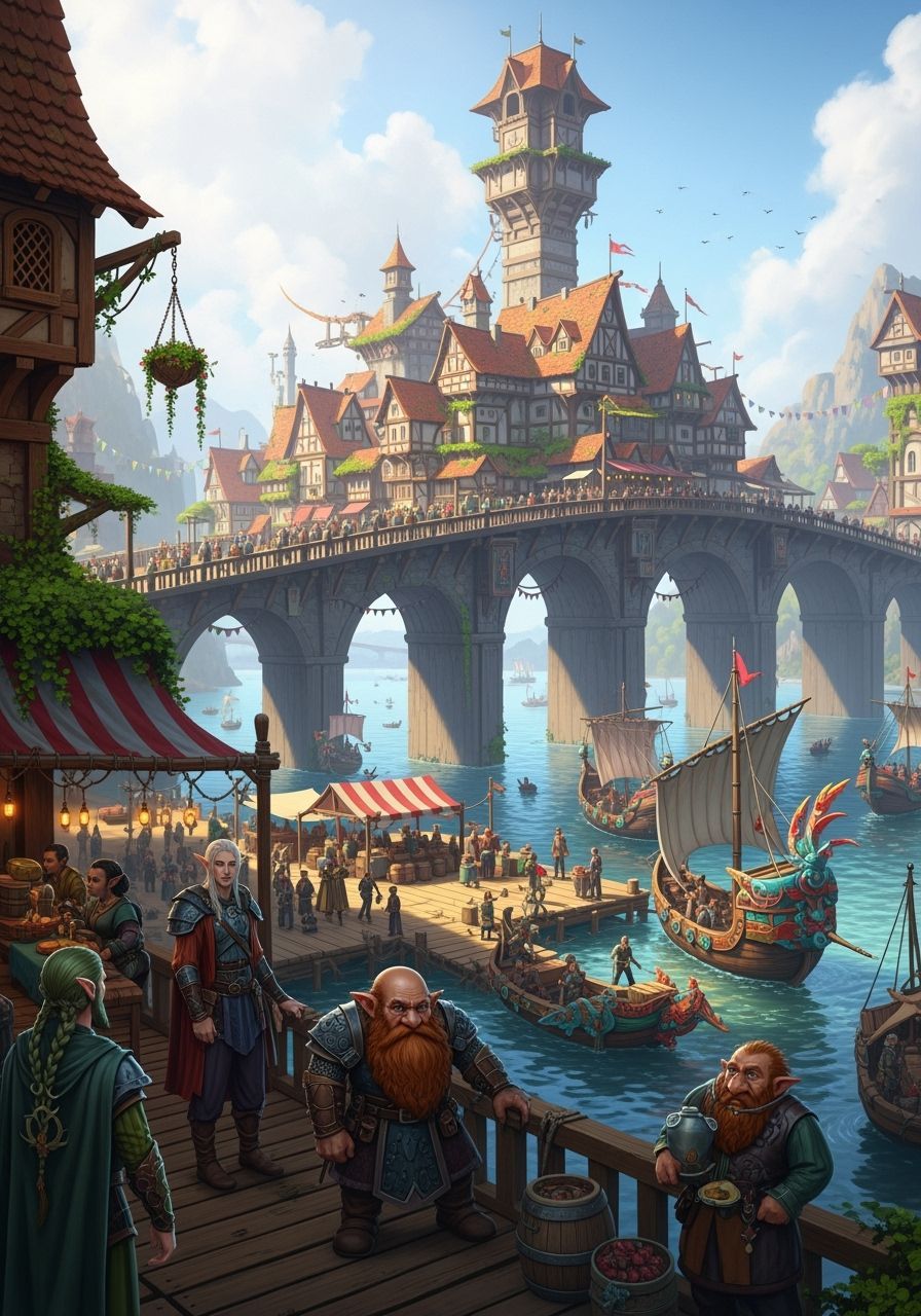 Fantasy Town on Giant Bridge Concept Art