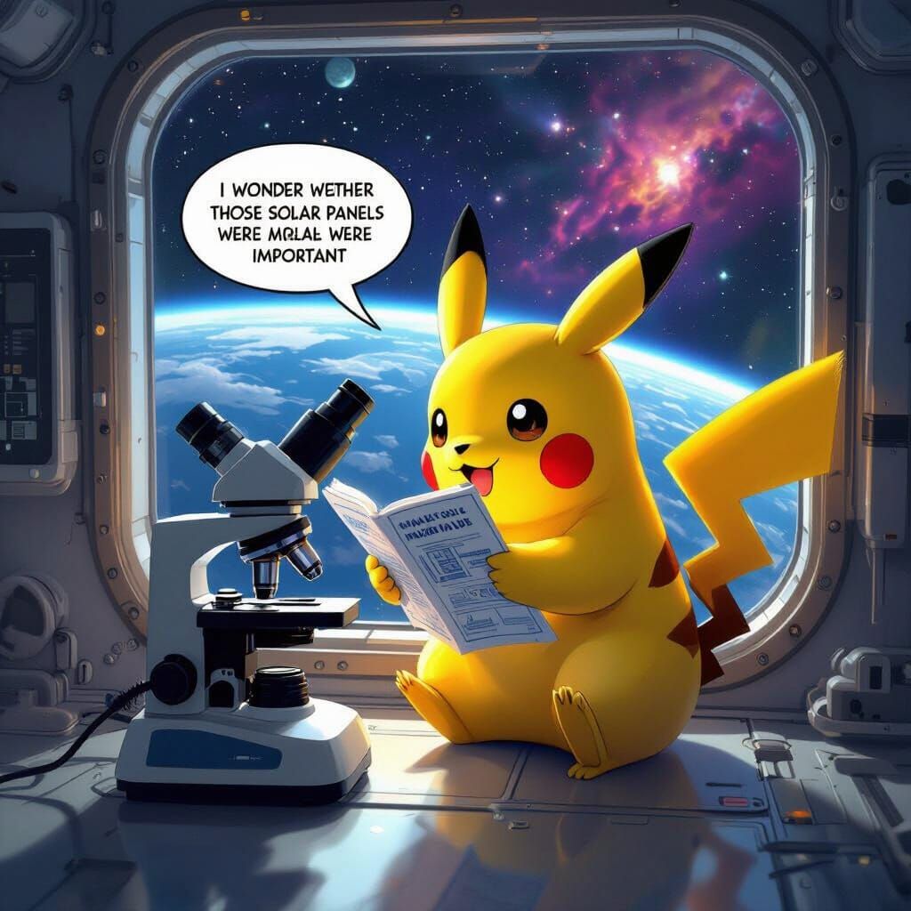 Pikachu on ISS Reads Microscope Guide