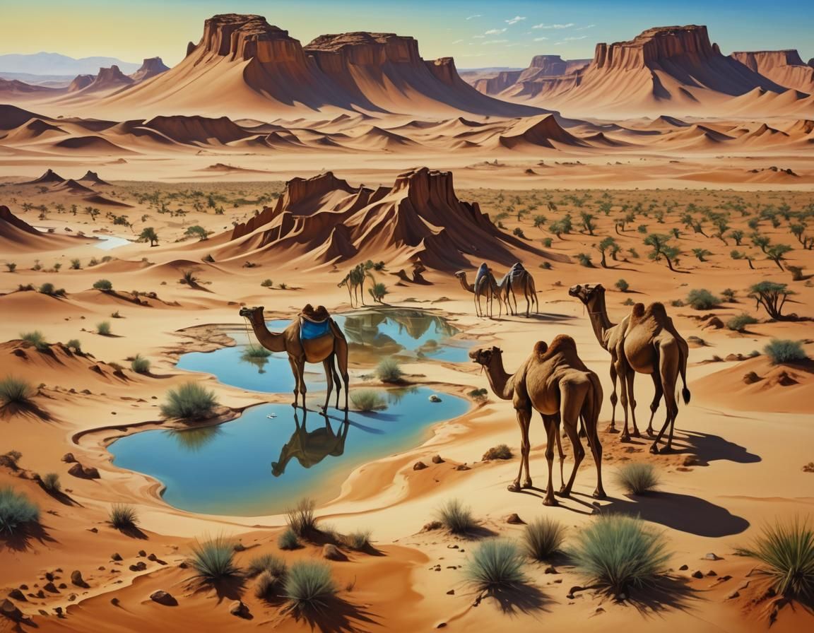 Surreal Sahara Desert Landscape as Oil Painting