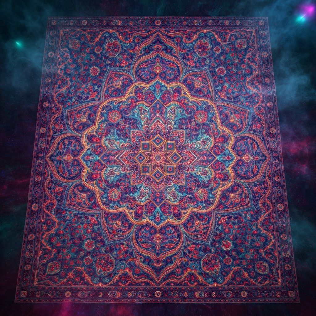 Psychedelic Persian Rug in Moody Matte Painting Style
