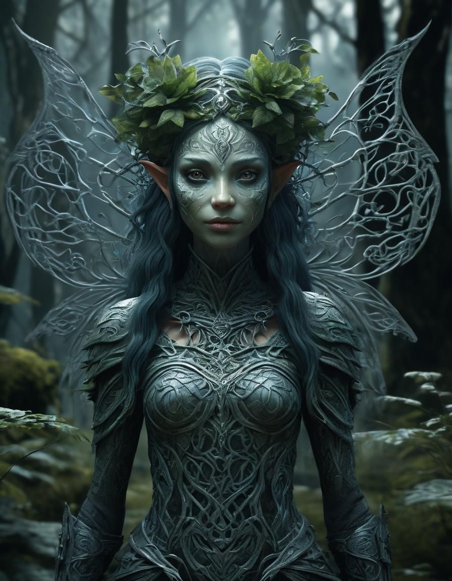 Anthropomorphic Celtic Fairy in a Dark Forest