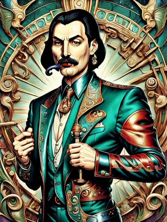 Freddie Mercury Whimsical Fan Art in Art Deco Style