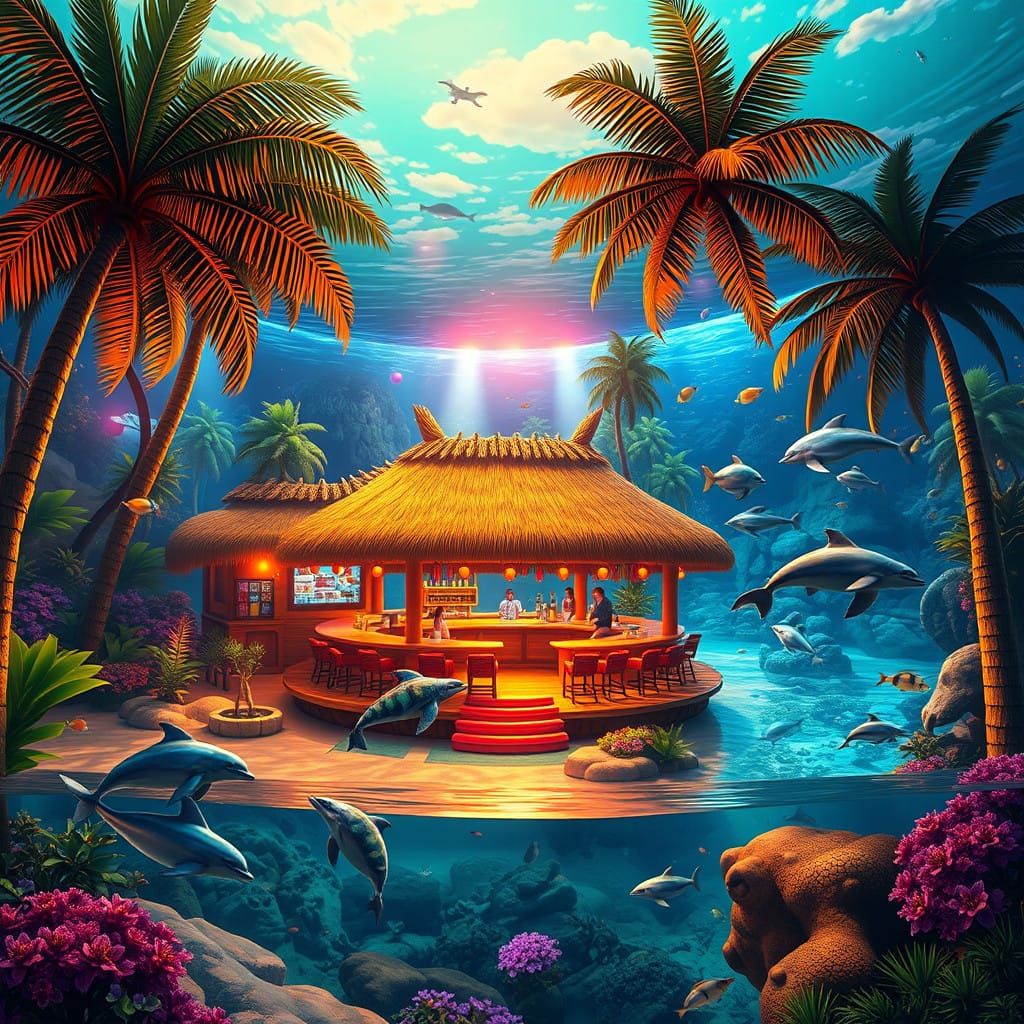 Surreal Beach Oasis Teeming with Exotic Marine Life in Vibra...