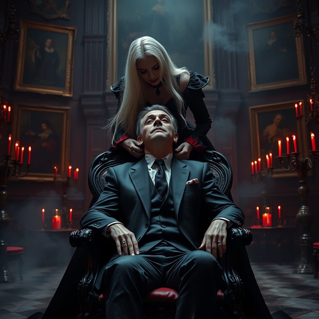 Gothic Vampire Emerges from Shadows in Dark, Cinematic Style