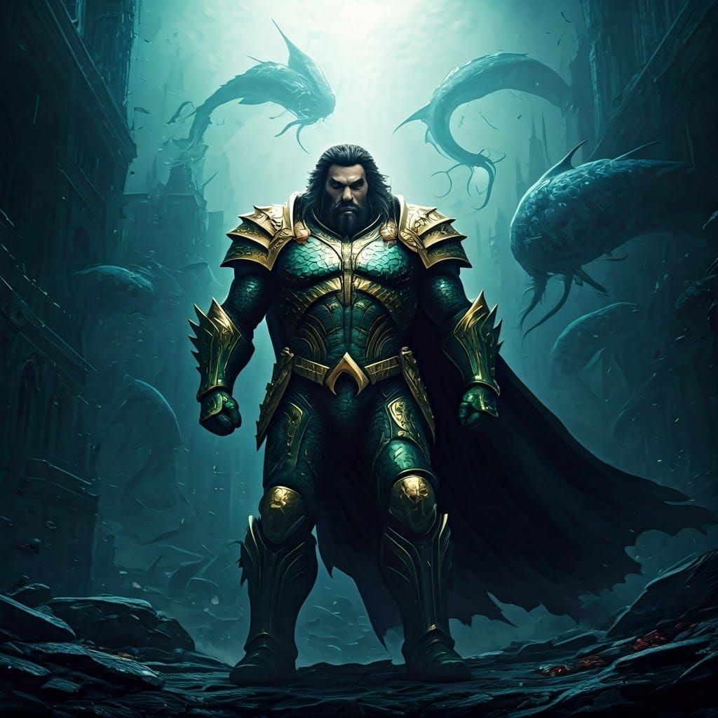 Aquaman in Ornate Power Armor, Fantasy Concept Art