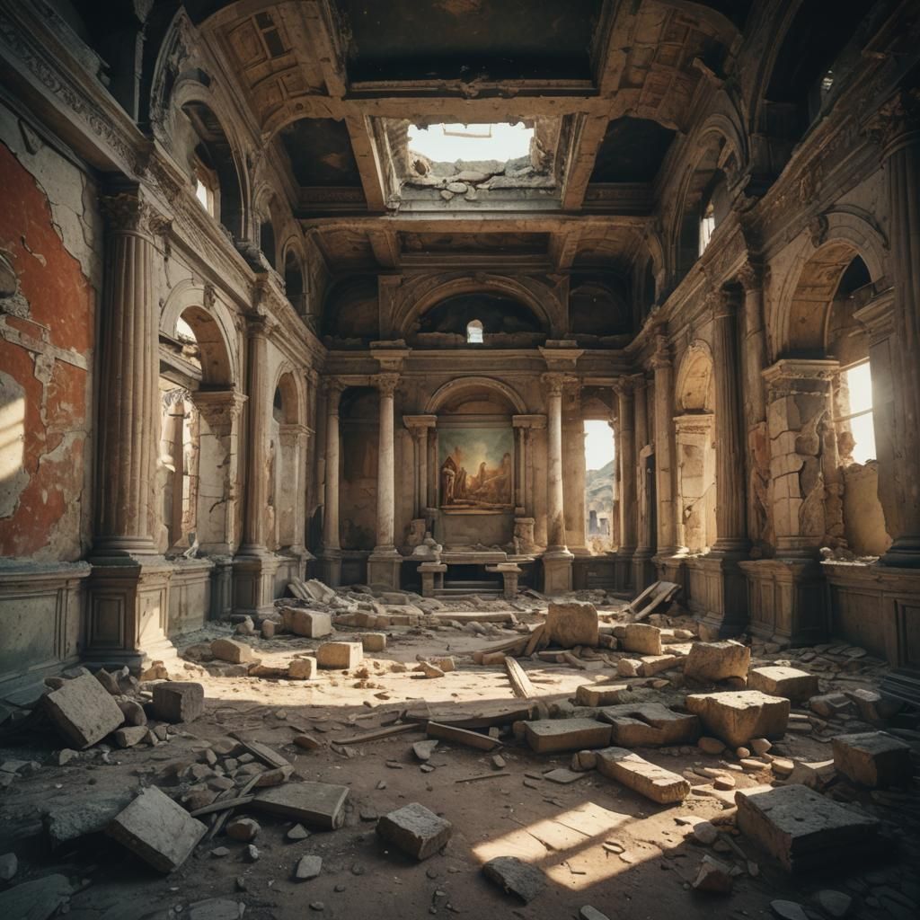 Roman Ruins with Octavio Augusto in Realistic Style