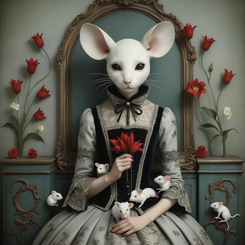 Woman with Mouse Mask in Gothic Setting