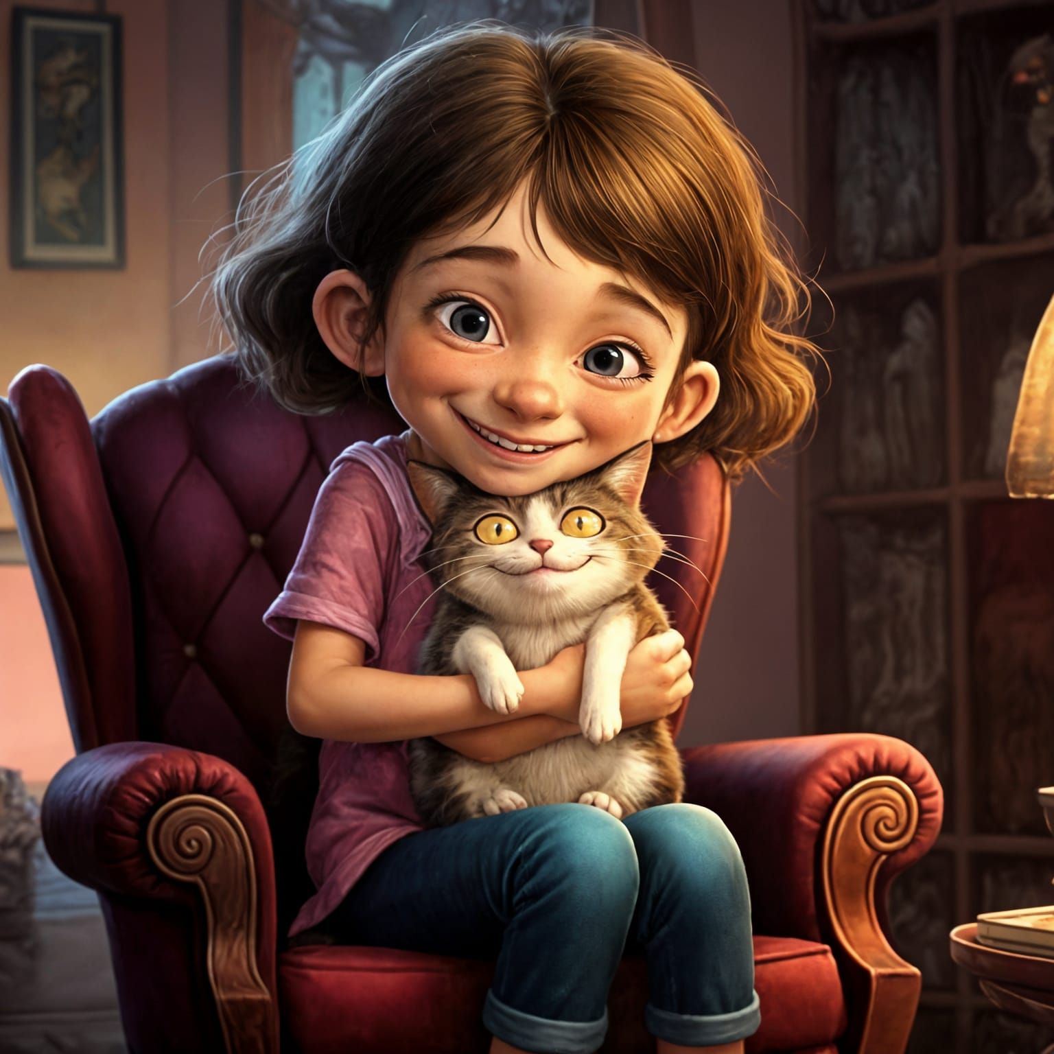 Girl Snuggling Cat in Expressive Figurative Style