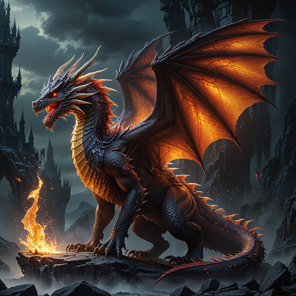 Dragon of Ember and Shadow in Dark Fantasy Style