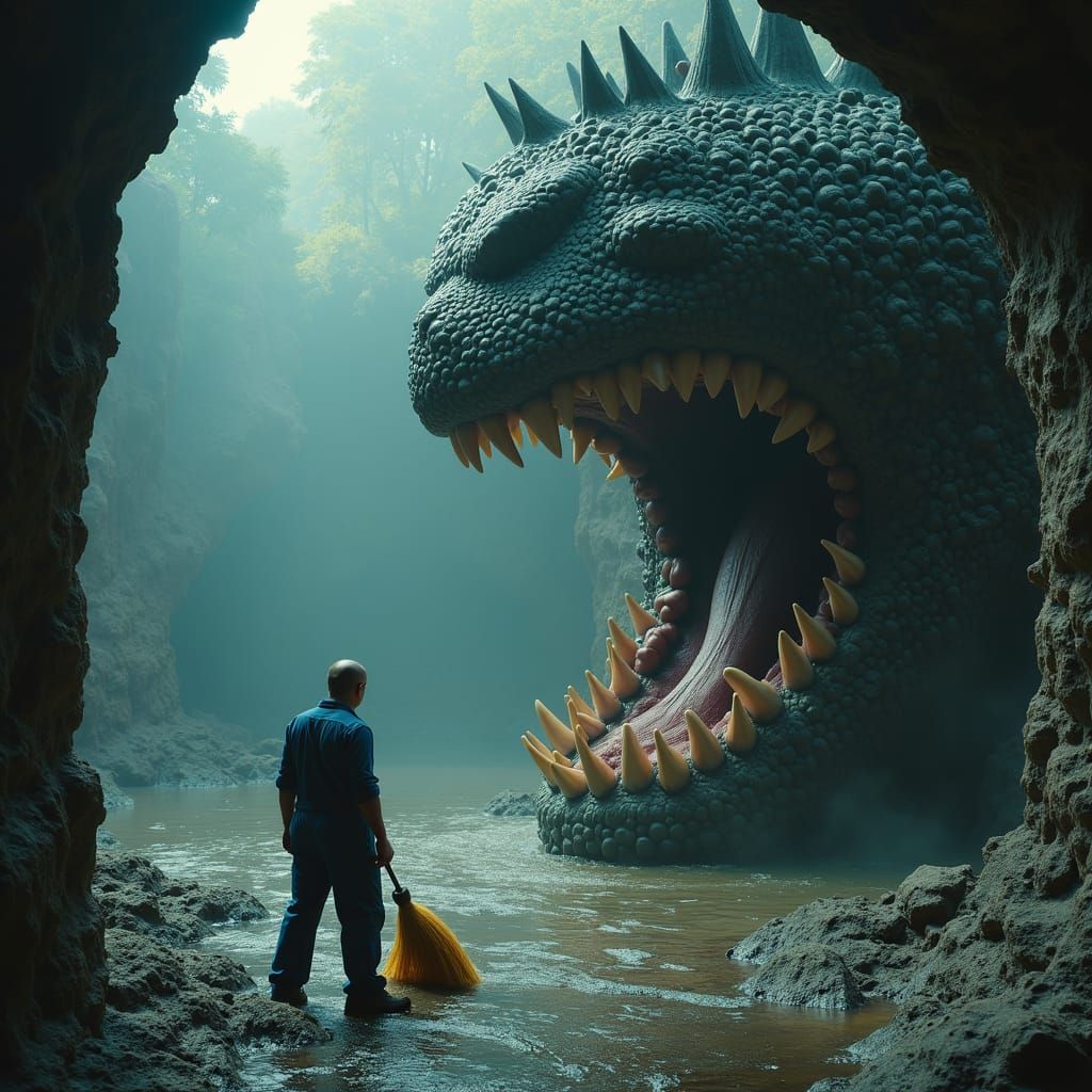 Godzilla's Dental Hygiene: A Humorous Scene