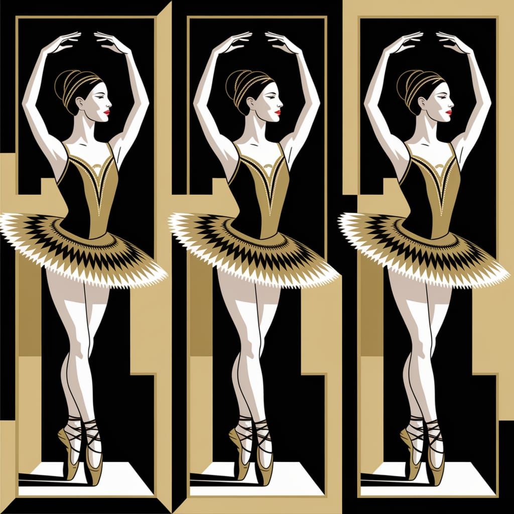 Cubist Ballet Dancers in Gold and Black