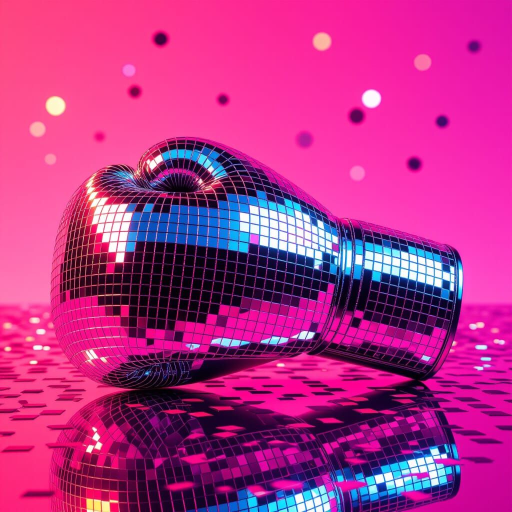 Disco Boxing Glove on Pink Background