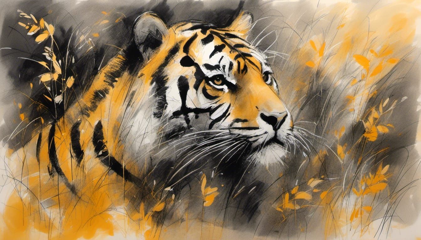 Colorful Tiger in Jungle with Warm Light