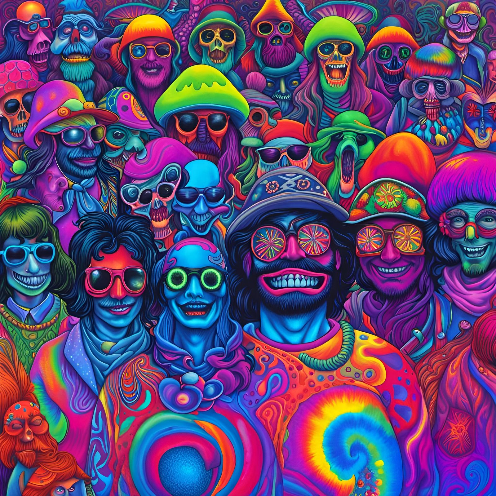 Psychedelic Hippie Gathering in Hyperrealistic Style
