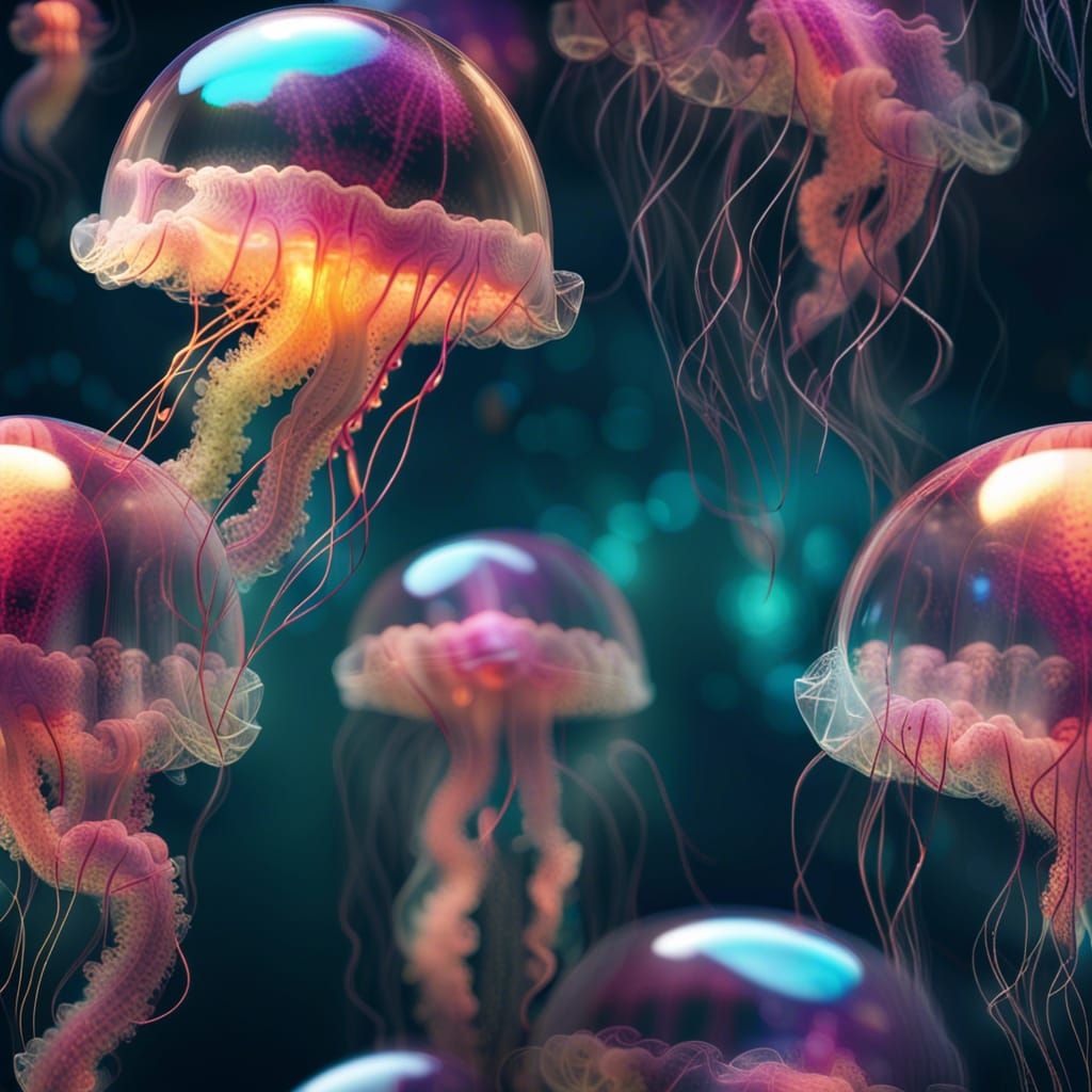 Glowing Jellyfish in Glass Sphere: Photorealistic CGI