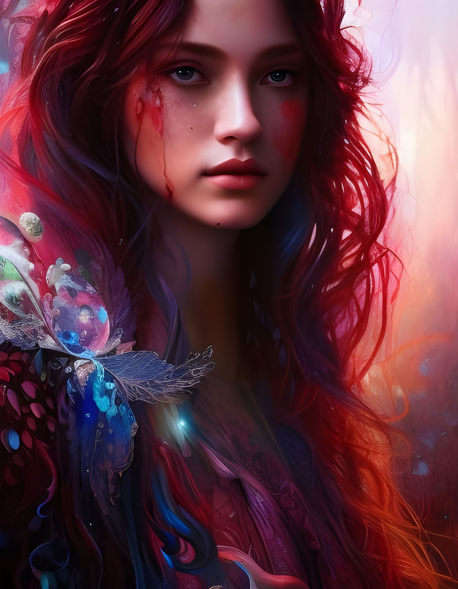 Detailed Blood Witch Portrait in Renoir Style