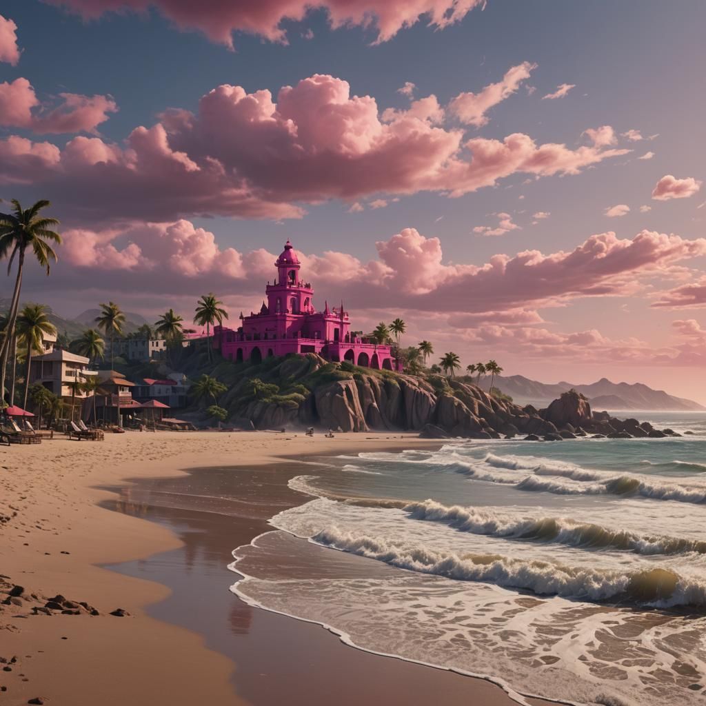 Pink Panther on Mazatlan Beach as Digital Art