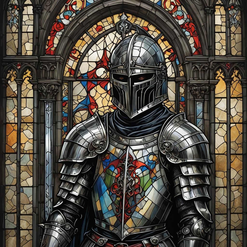 Gothic Stained Glass Knight: Sinister Fantasy Art