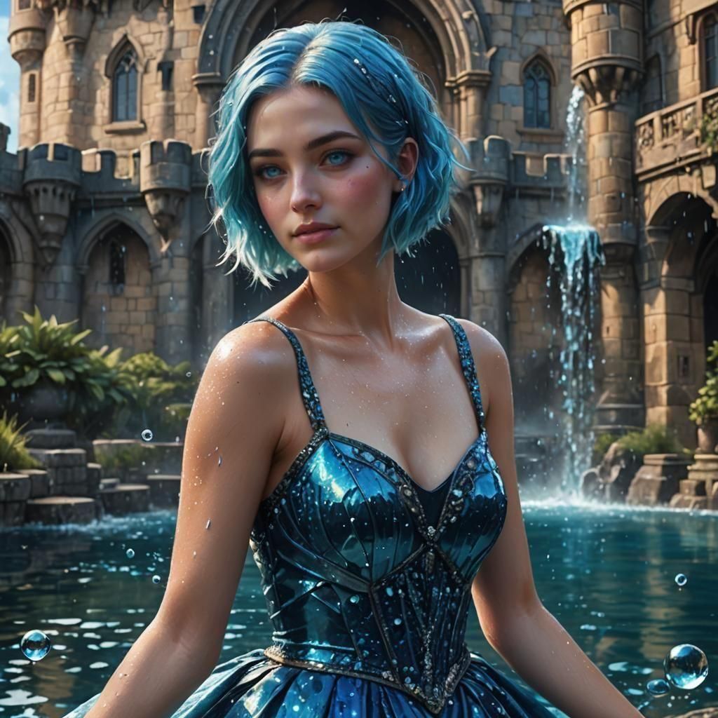 Neon Blue Beauty in Shimmering Water Gown