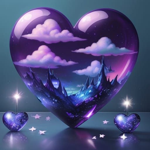 Glass Heart with Starry Sky Inside