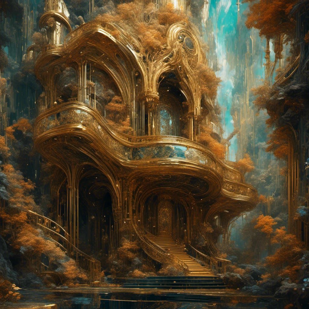 Gildpunk Unicorn with Golden Musical Bar in 8K