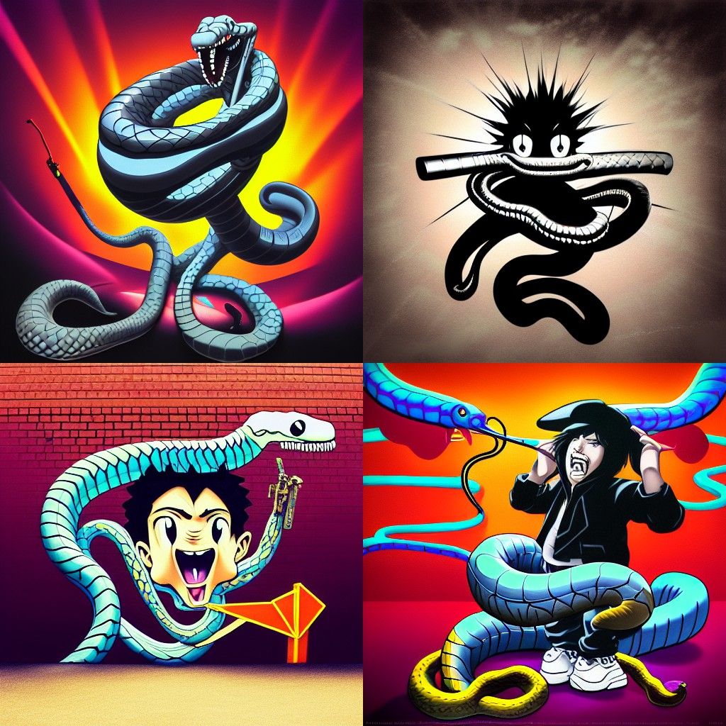 Cartoon Snake Graffiti Album Cover in Synthwave Style