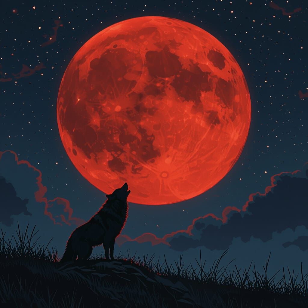 Blood Moon Wolf Howl: A Matte Painting
