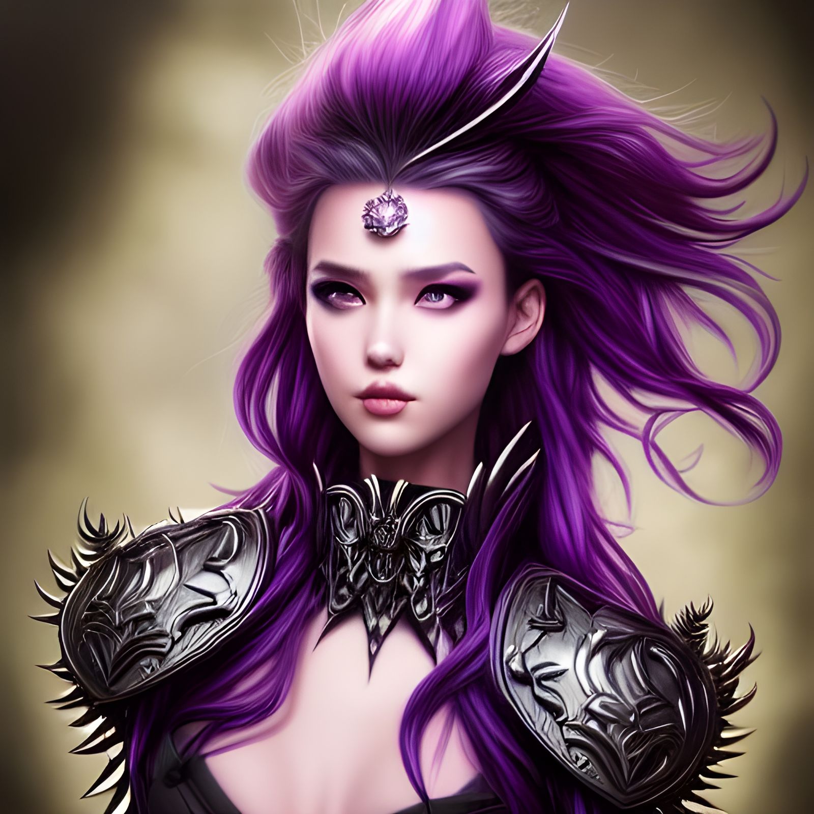 Fantasy Princess with Spiked Hair and Ornate Armor