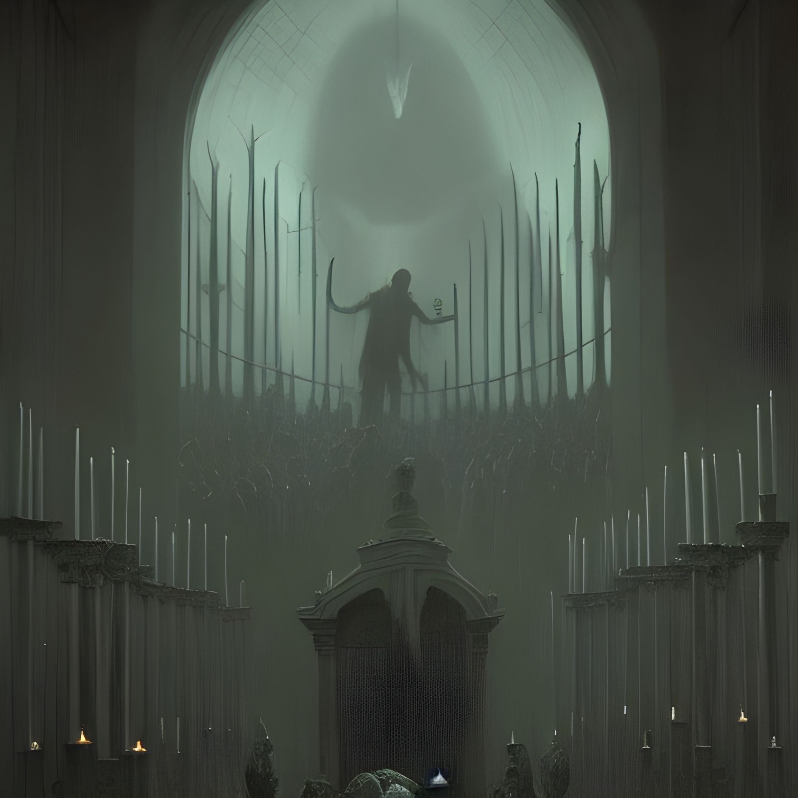 Gothic Horror: Horned Boy in Candlelit Temple