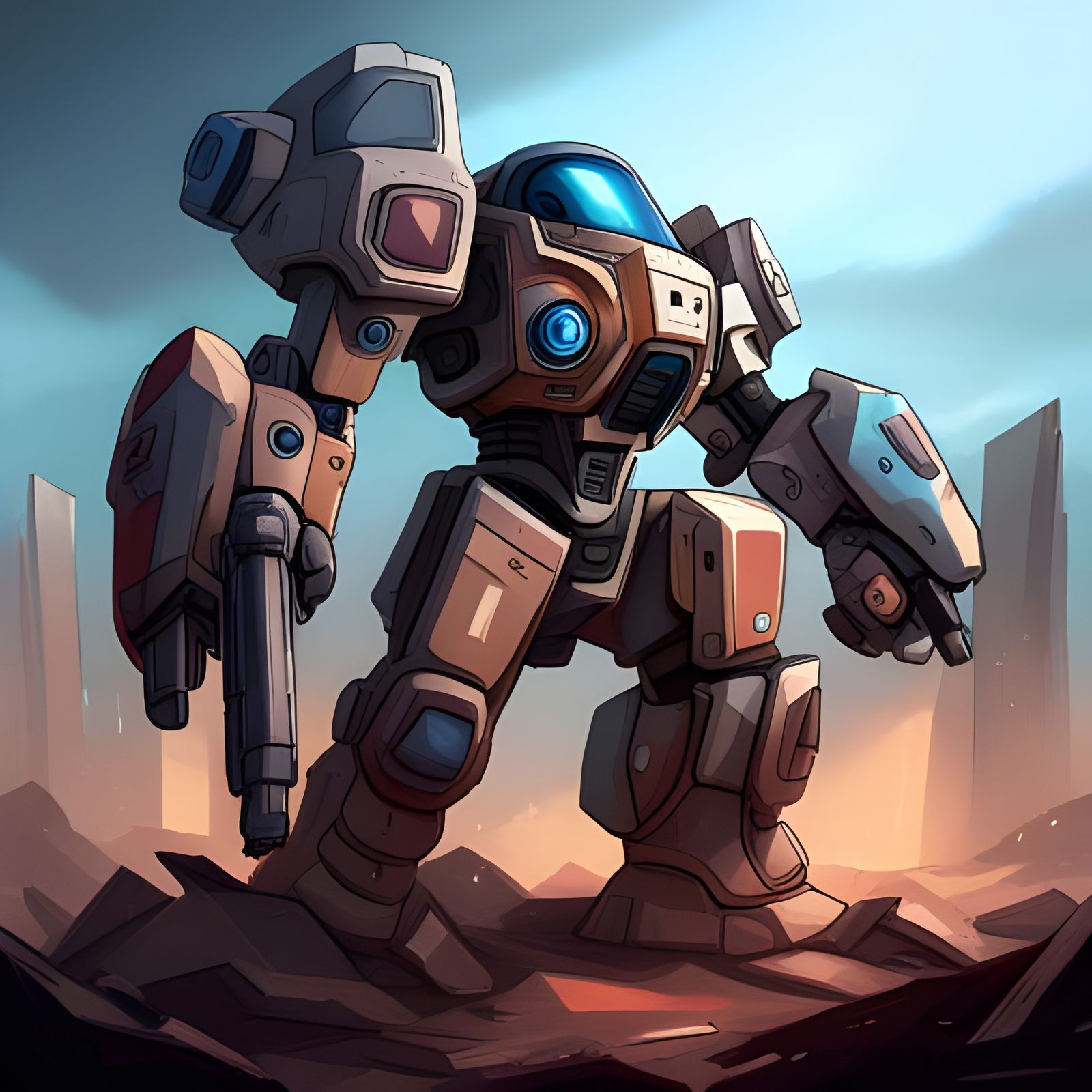 Post-Apocalyptic Mecha Robot in Hyperrealistic Splash Art